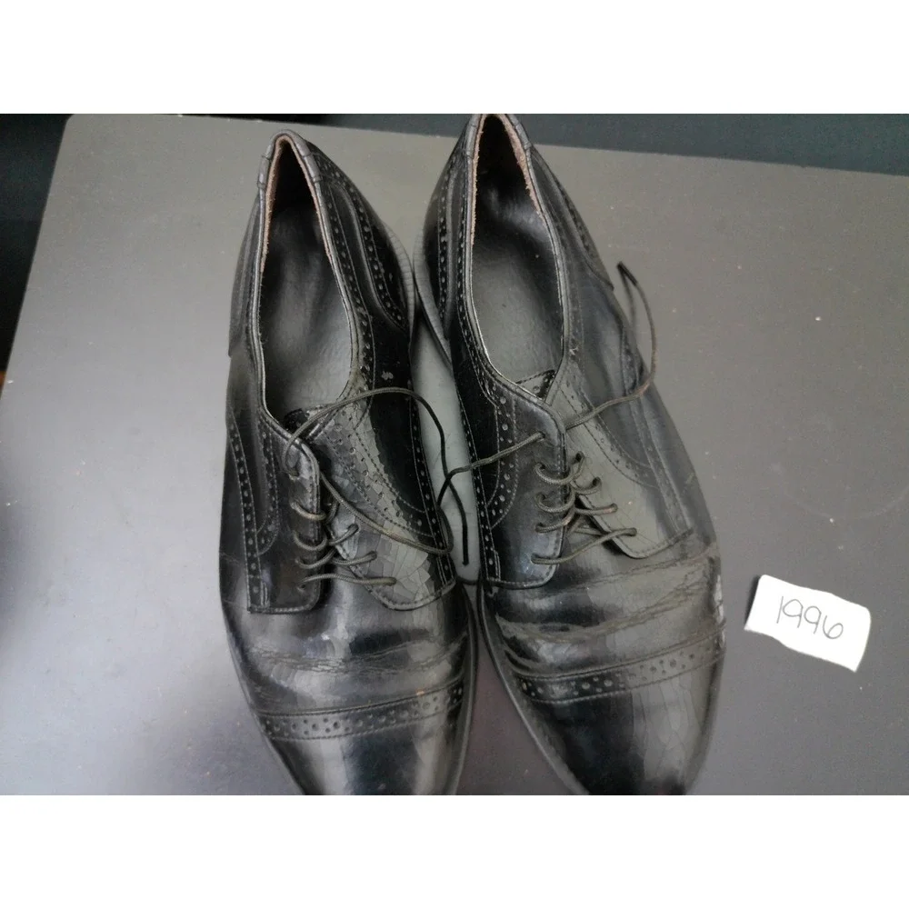 Dexter Cap Toe Oxford Mens 8 WW Black Leather Brogue Distressed Restoration!